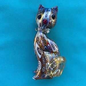 Murano Millifiori 24k GOLD Glass Murrine Hand Blown Cat 3.5” Vintage Italy
